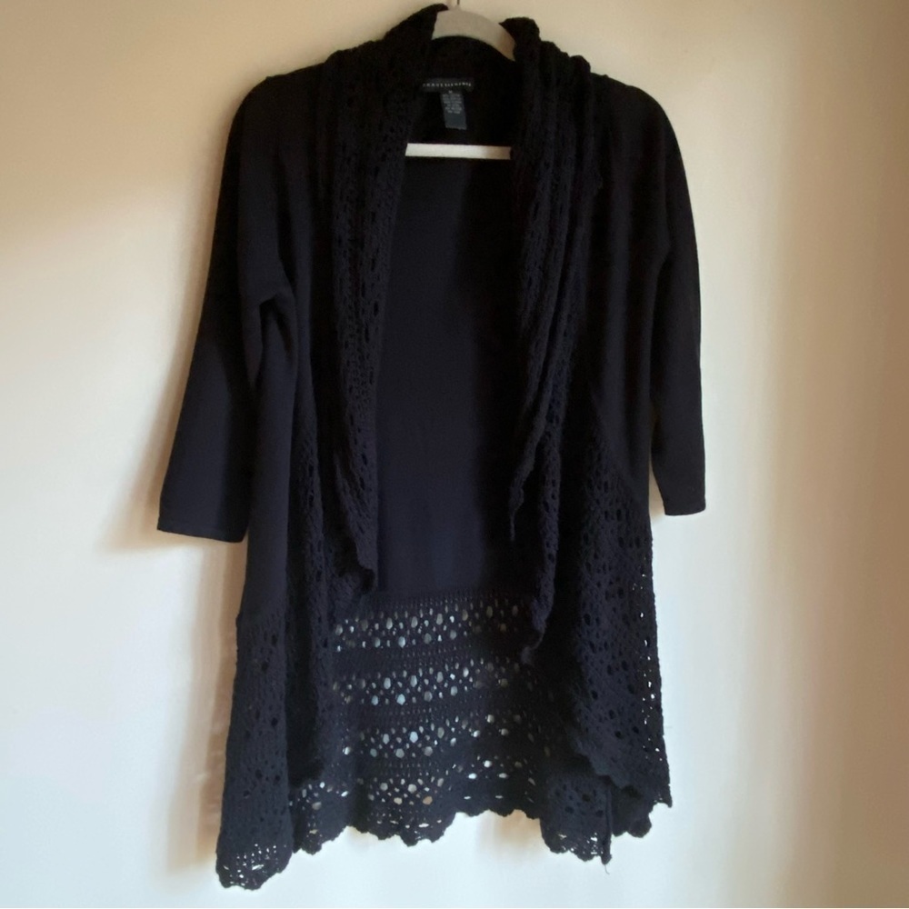 Grace Elements Crochet Collar and Hem Black Cardigan